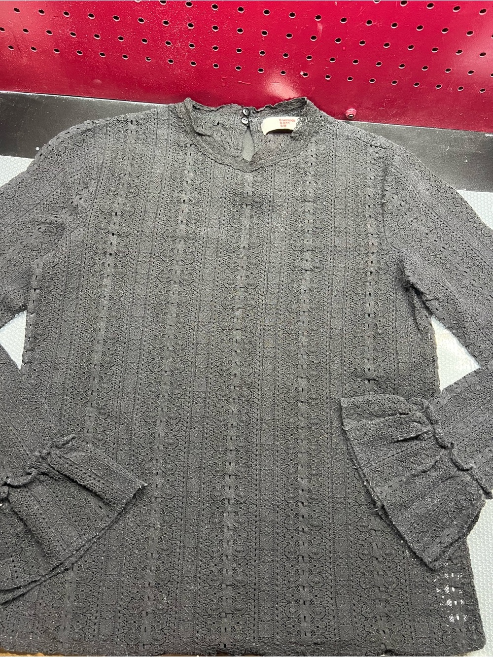 Women’s Black Lace-Texture Long Sleeve Blouse